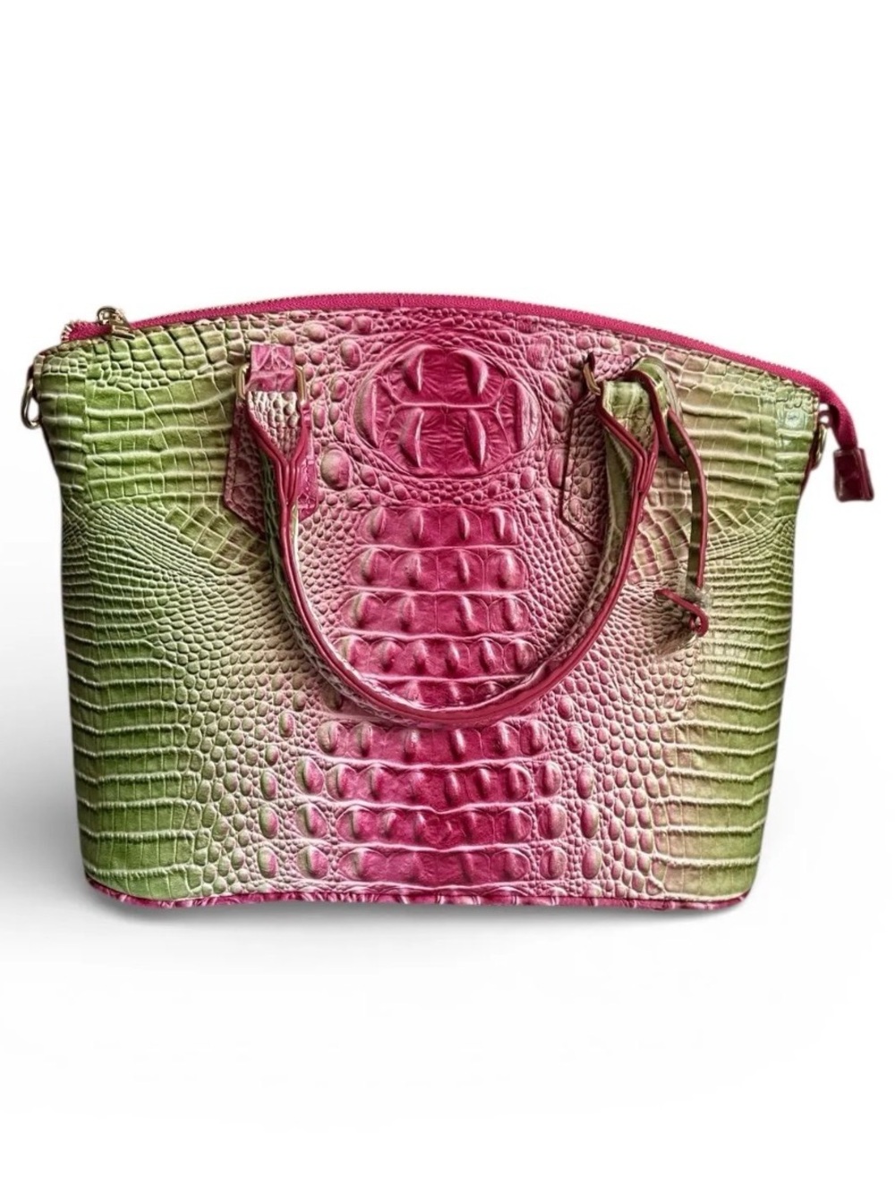 Pink and Green Ombre Croc-Embossed Tote Bag